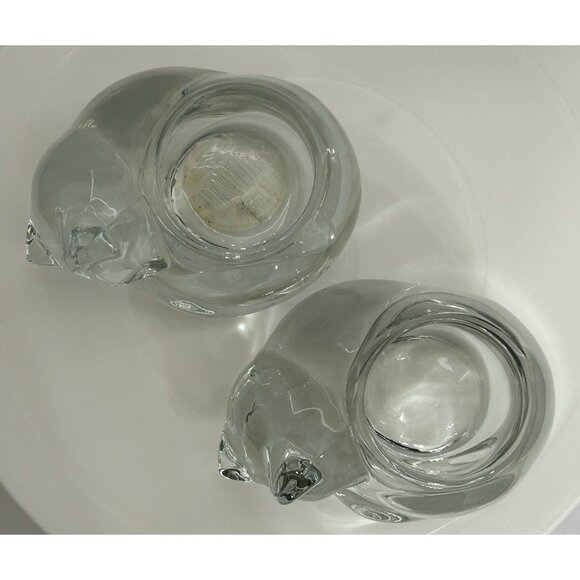 Vintage Sleeping Cat Clear Candle Holder Set Of 2 Indiana Glass Made In U.S.A - Picture 4 of 12
